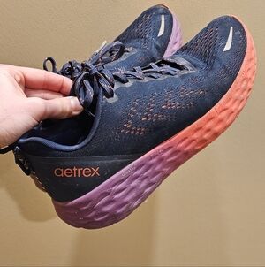 Aetrex Women’s Navy Running Shoes with Coral-to-Purple Gradient Midsole